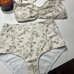 RARE REFORMATION cream vine greenery Floral Print High-Waisted Bikini Set